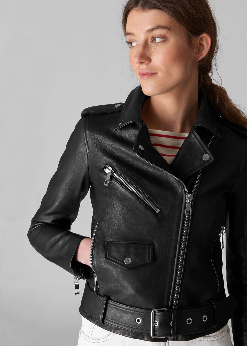 Whistles Belted Agnes Biker Jacket Black | US-19068GCDT