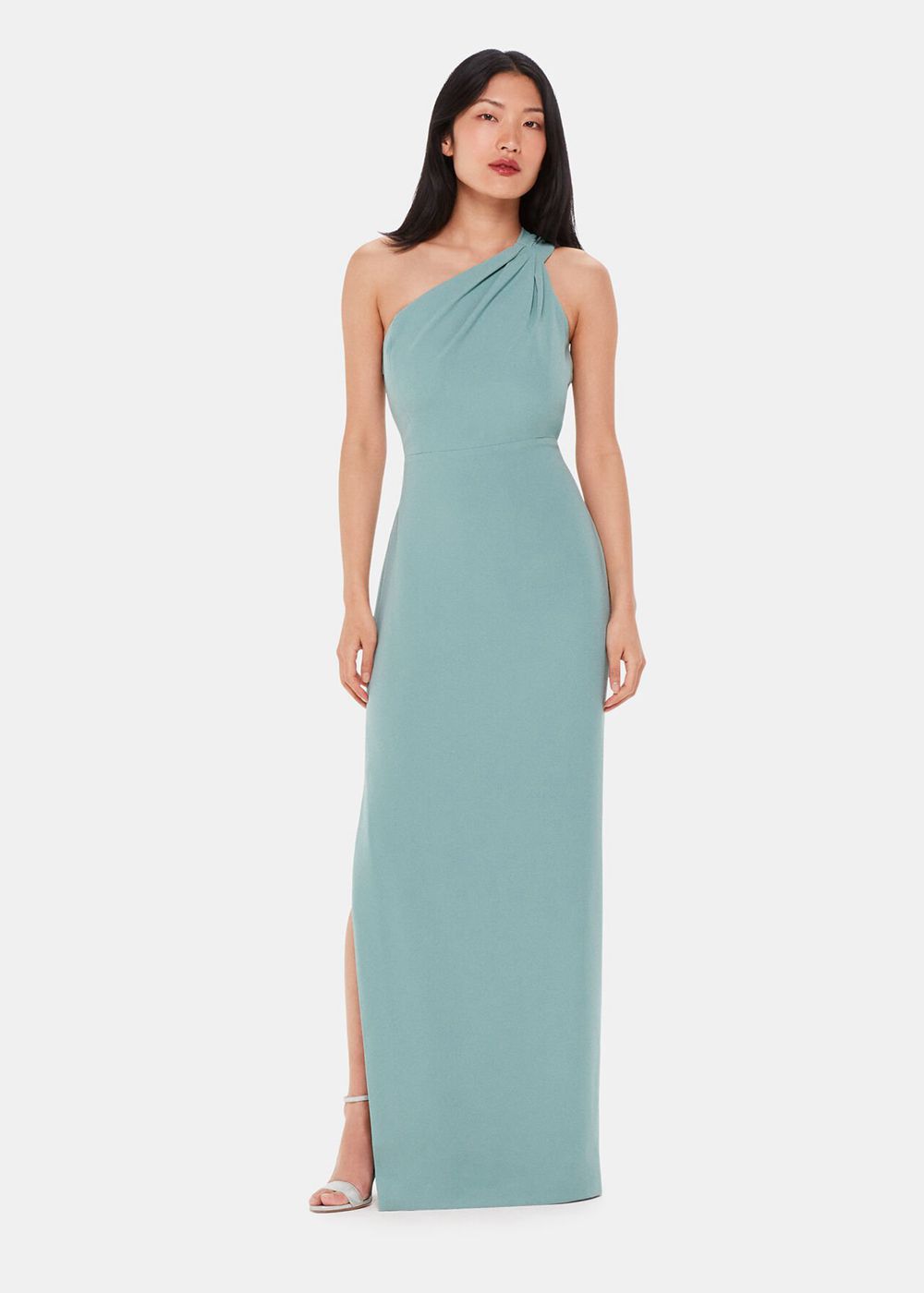 Whistles Bethan One Shoulder Maxi Dress Olive Green | US-69847YTNX