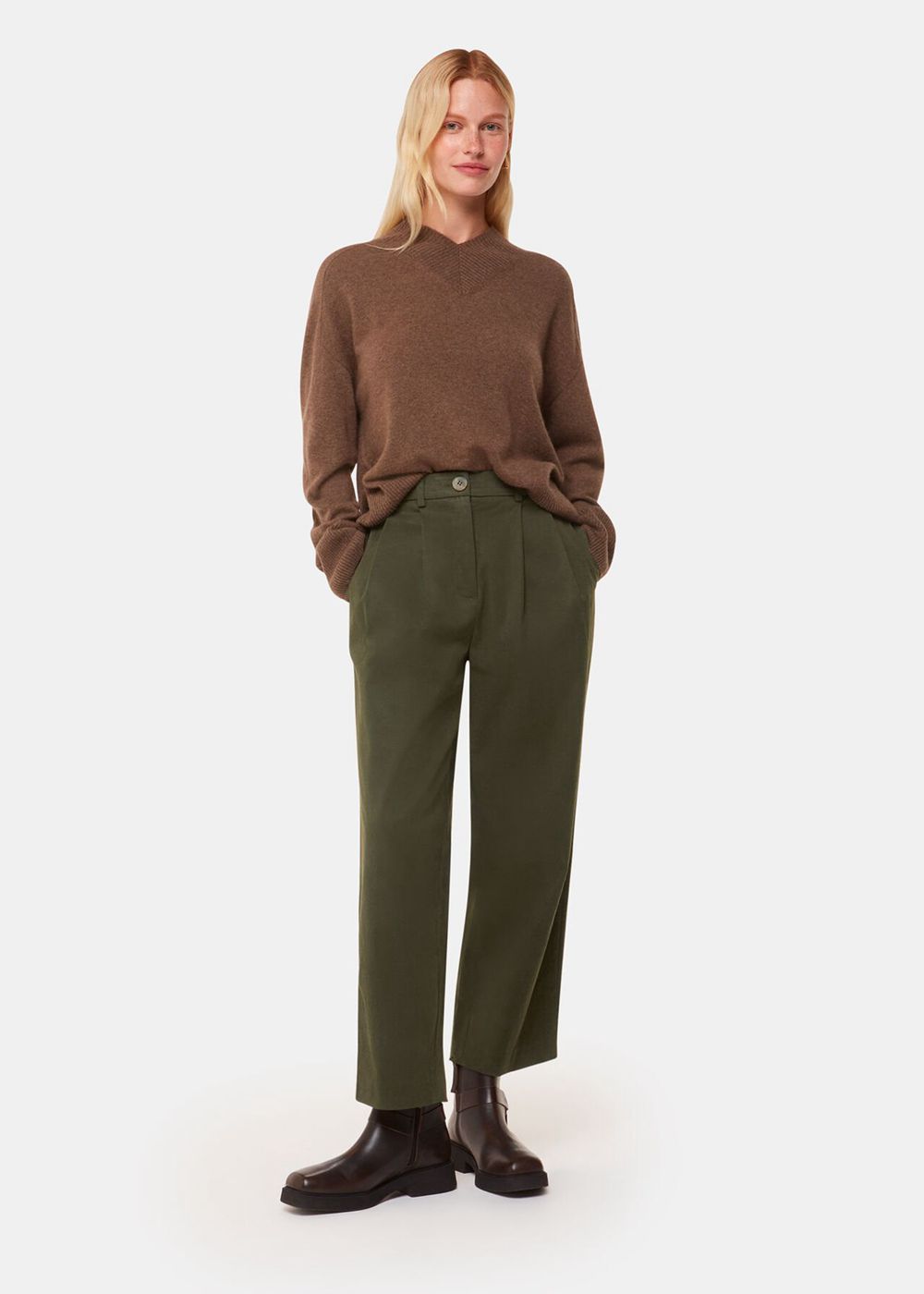 Whistles Bethany Barrel Leg Pants Khaki | US-23745UICS