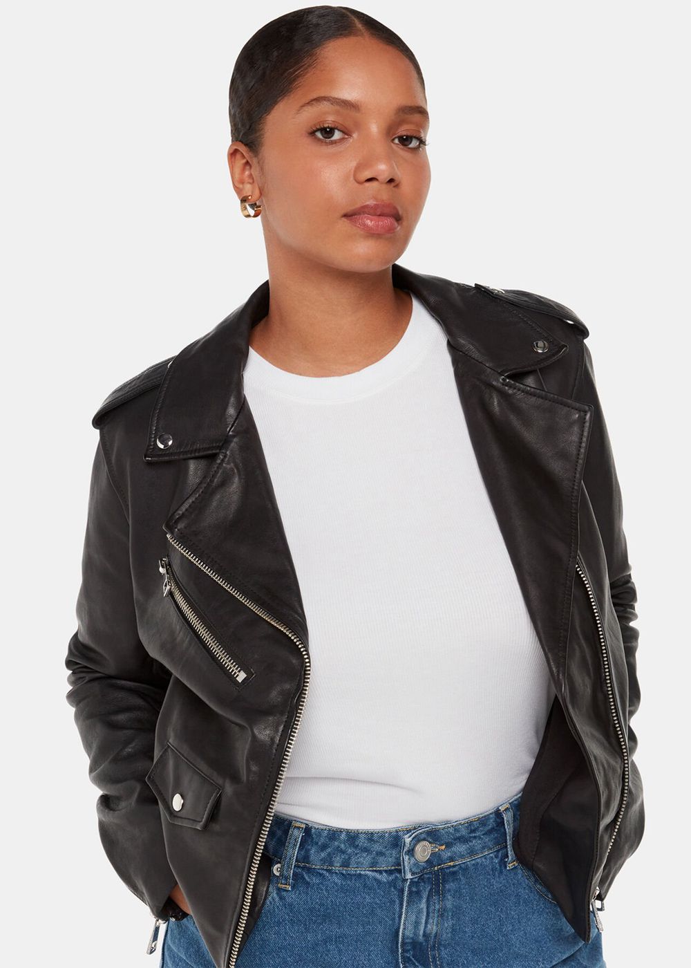 Whistles Black Agnes Leather Jacket Black | US-37028CSIN