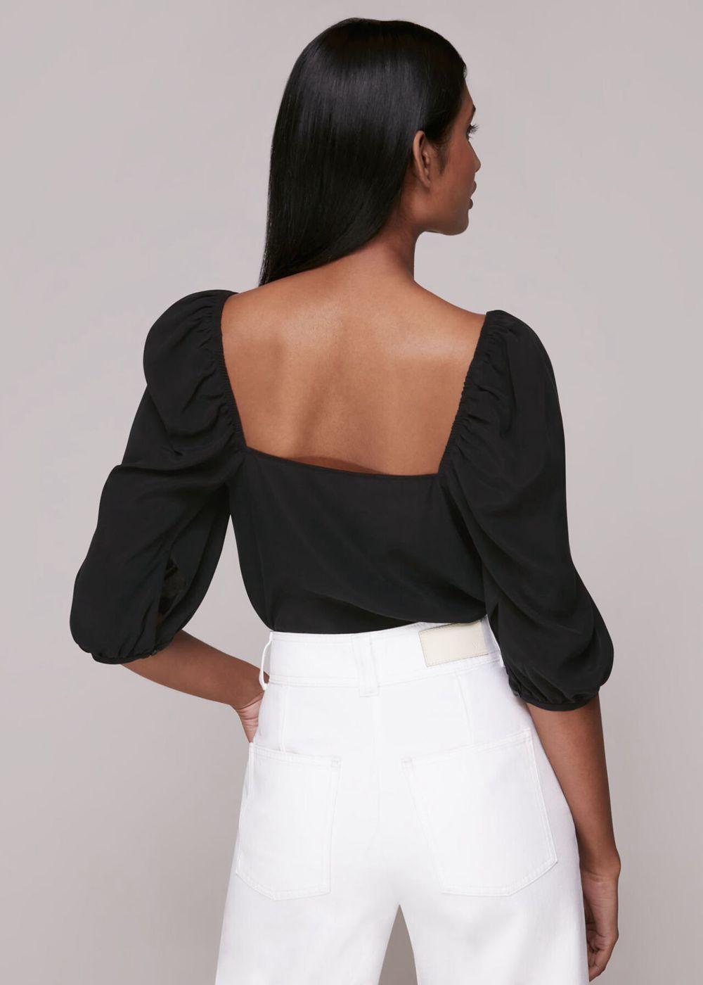 Whistles Blanche Square Neck Top Black | US-57419SJPF