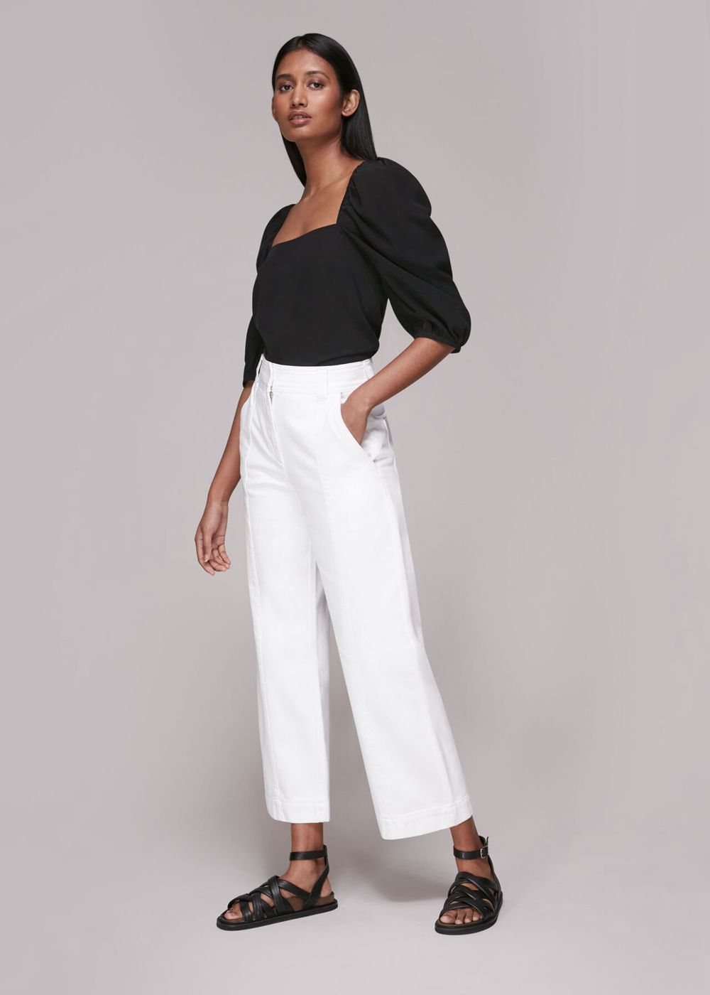 Whistles Blanche Square Neck Top Black | US-57419SJPF