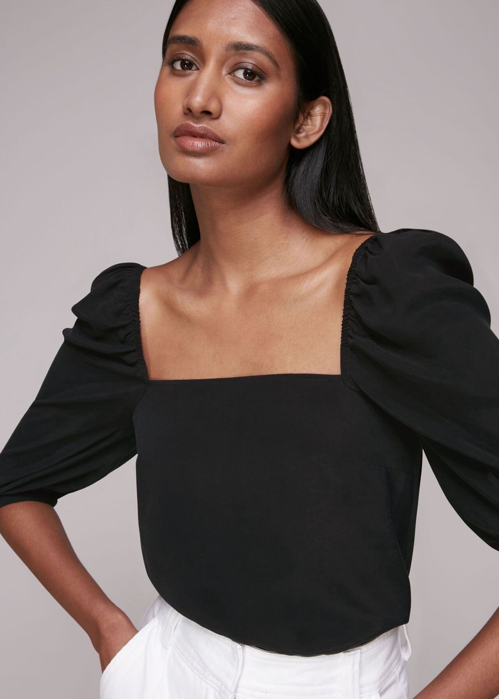 Whistles Blanche Square Neck Top Black | US-57419SJPF