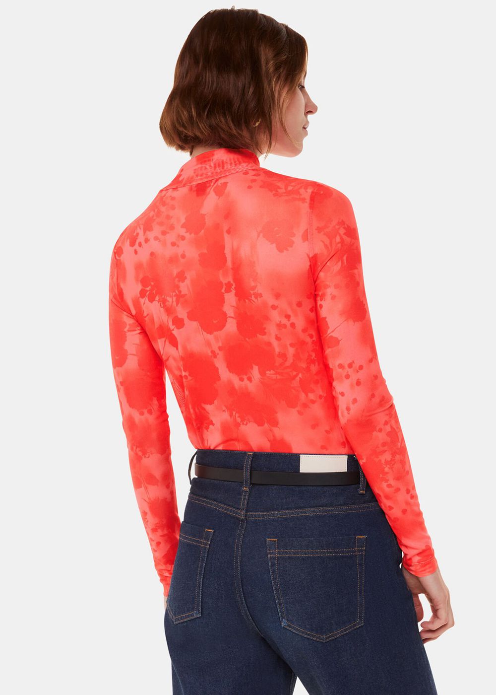 Whistles Blurred Blooms Mesh Top Red / Multicolor | US-23690SJTI