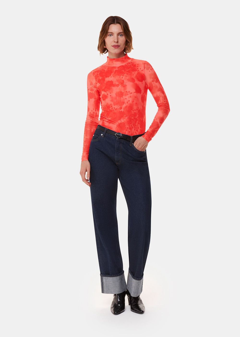 Whistles Blurred Blooms Mesh Top Red / Multicolor | US-23690SJTI