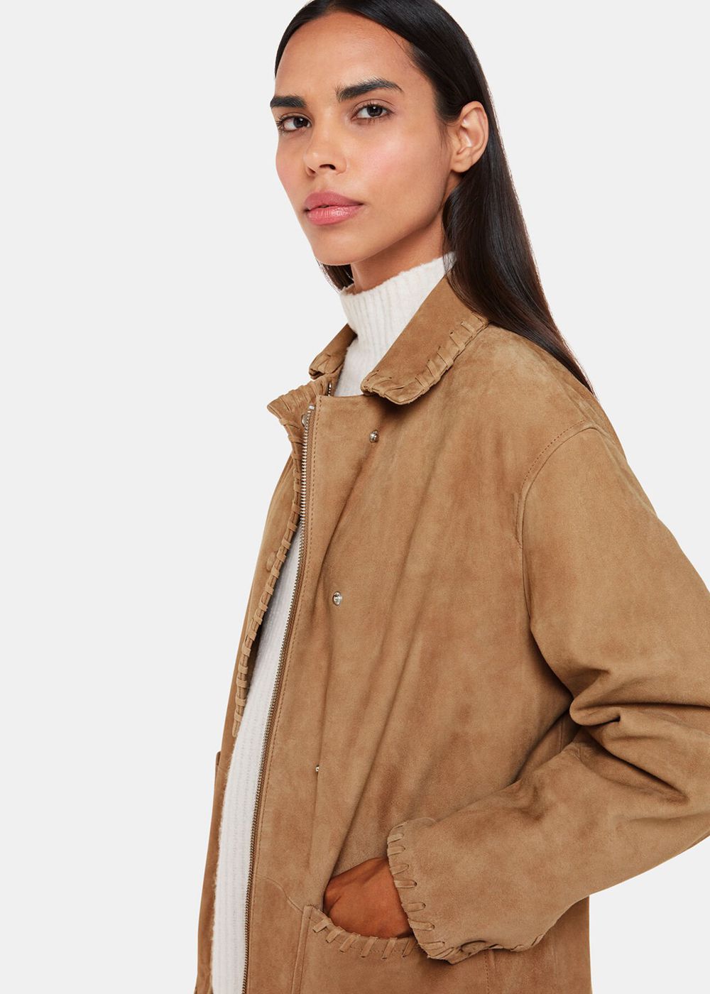 Whistles Bohdi Western Suede Biker Jacket Brown | US-09275ARXO