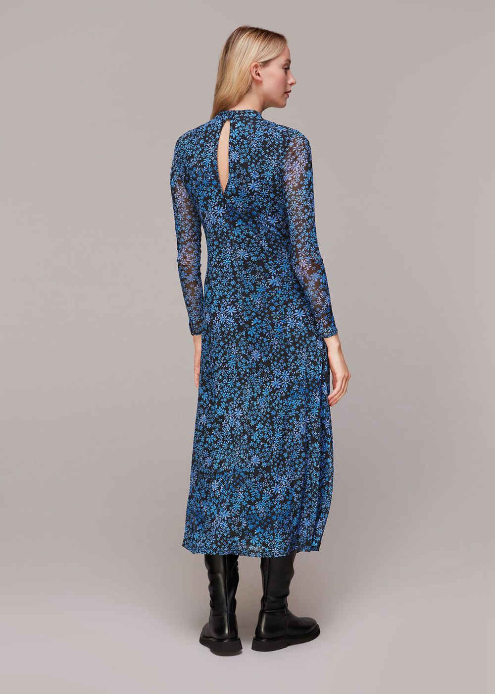 Whistles Boho Floral Minimal Mesh Dress Blue / Multicolor | US-96132GCYR