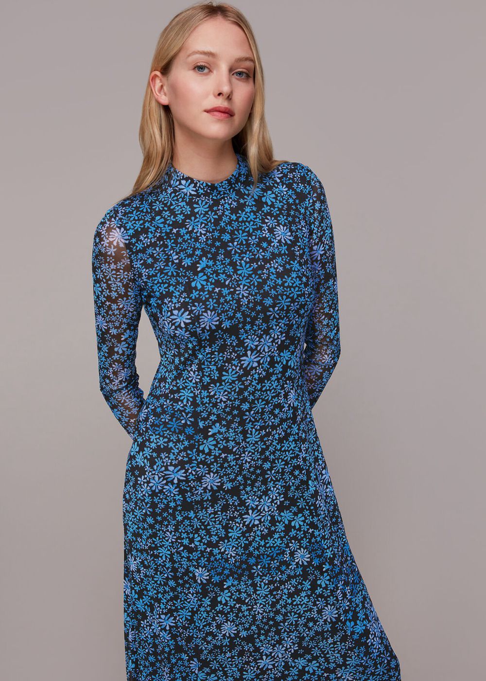 Whistles Boho Floral Minimal Mesh Dress Blue / Multicolor | US-96132GCYR