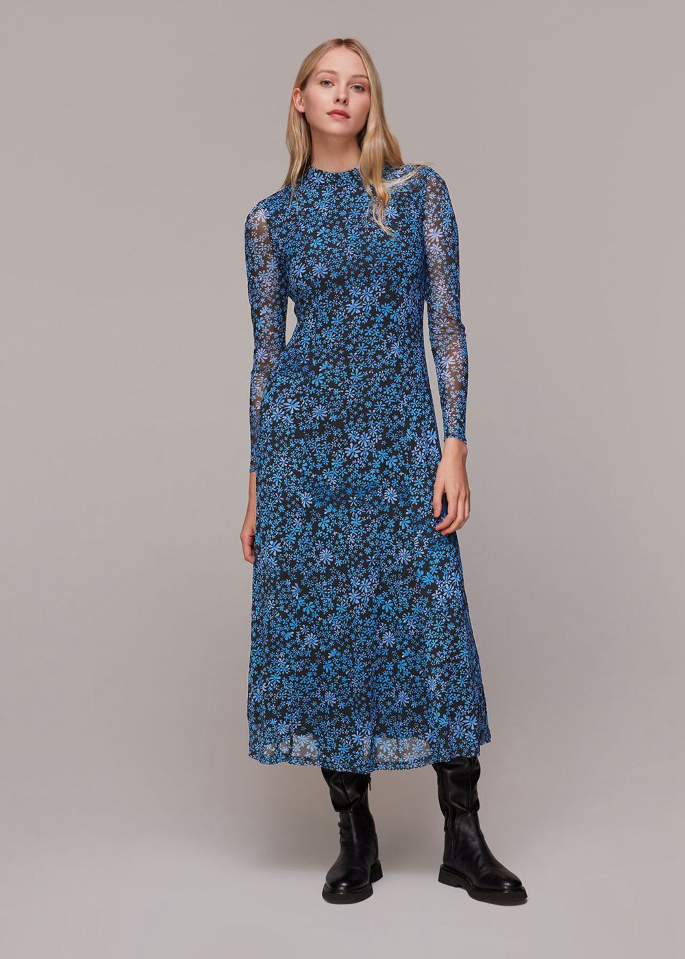 Whistles Boho Floral Minimal Mesh Dress Blue / Multicolor | US-96132GCYR