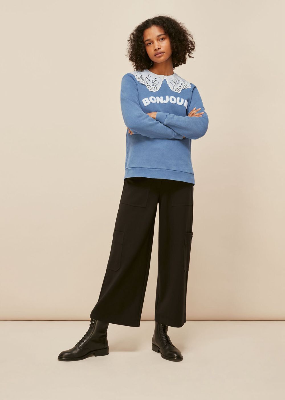 Whistles Bonjour Logo Sweatshirt Blue | US-92534FHRP