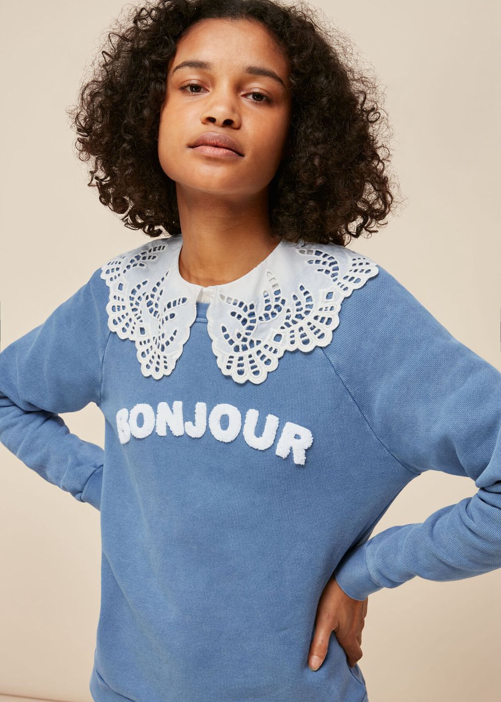 Whistles Bonjour Logo Sweatshirt Blue | US-92534FHRP