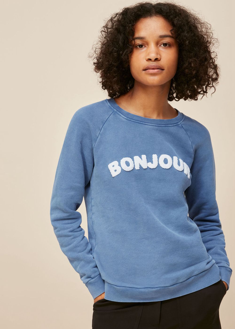 Whistles Bonjour Logo Sweatshirt Blue | US-92534FHRP