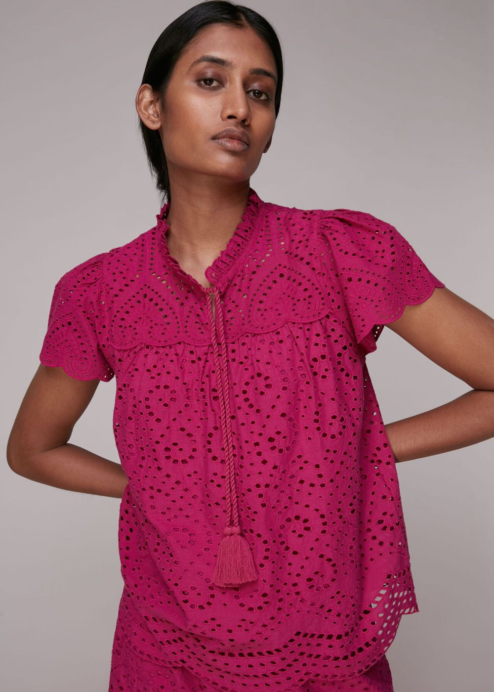 Whistles Bonnie Broderie Blouse Pink | US-41296TJED