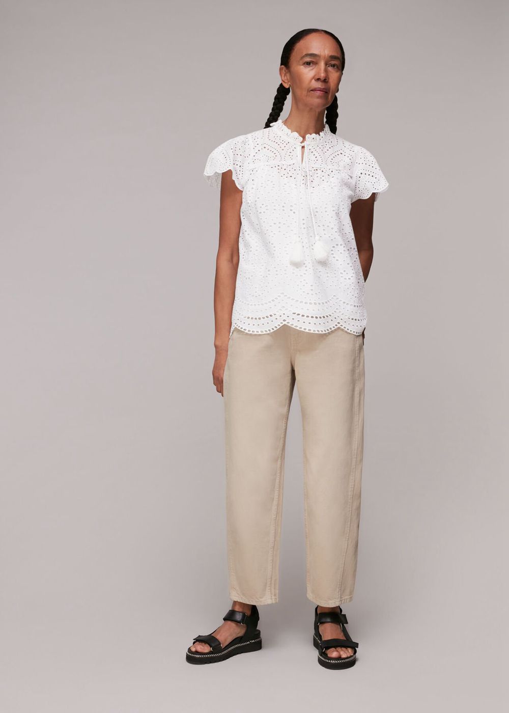 Whistles Bonnie Broderie Blouse White | US-94832OFEJ