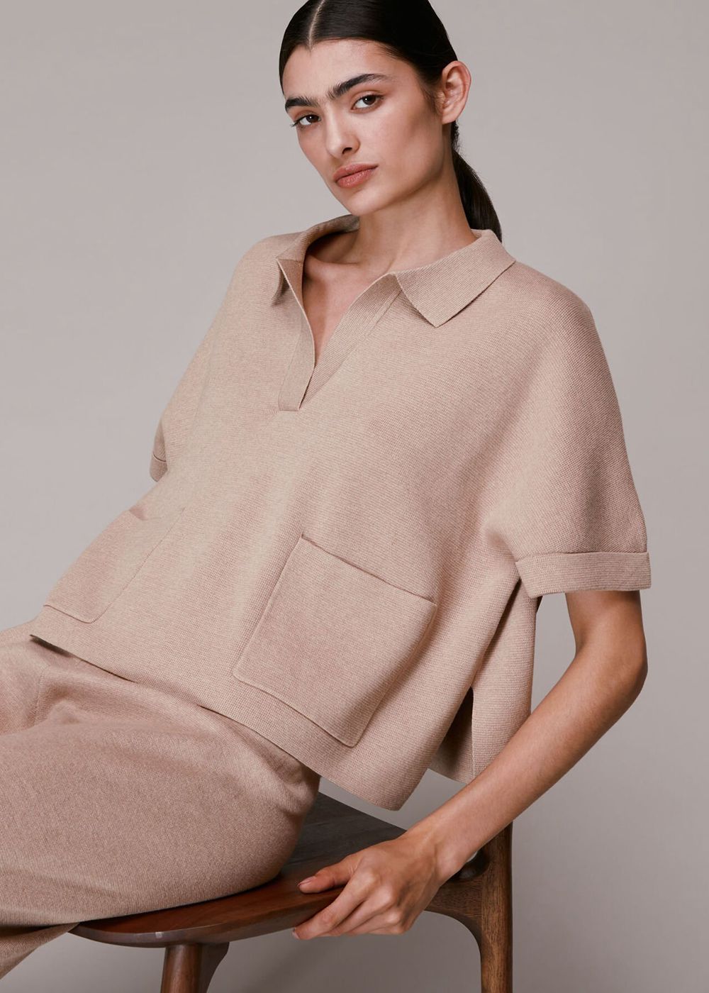 Whistles Boxy Knitted Top Beige | US-30958SDZY