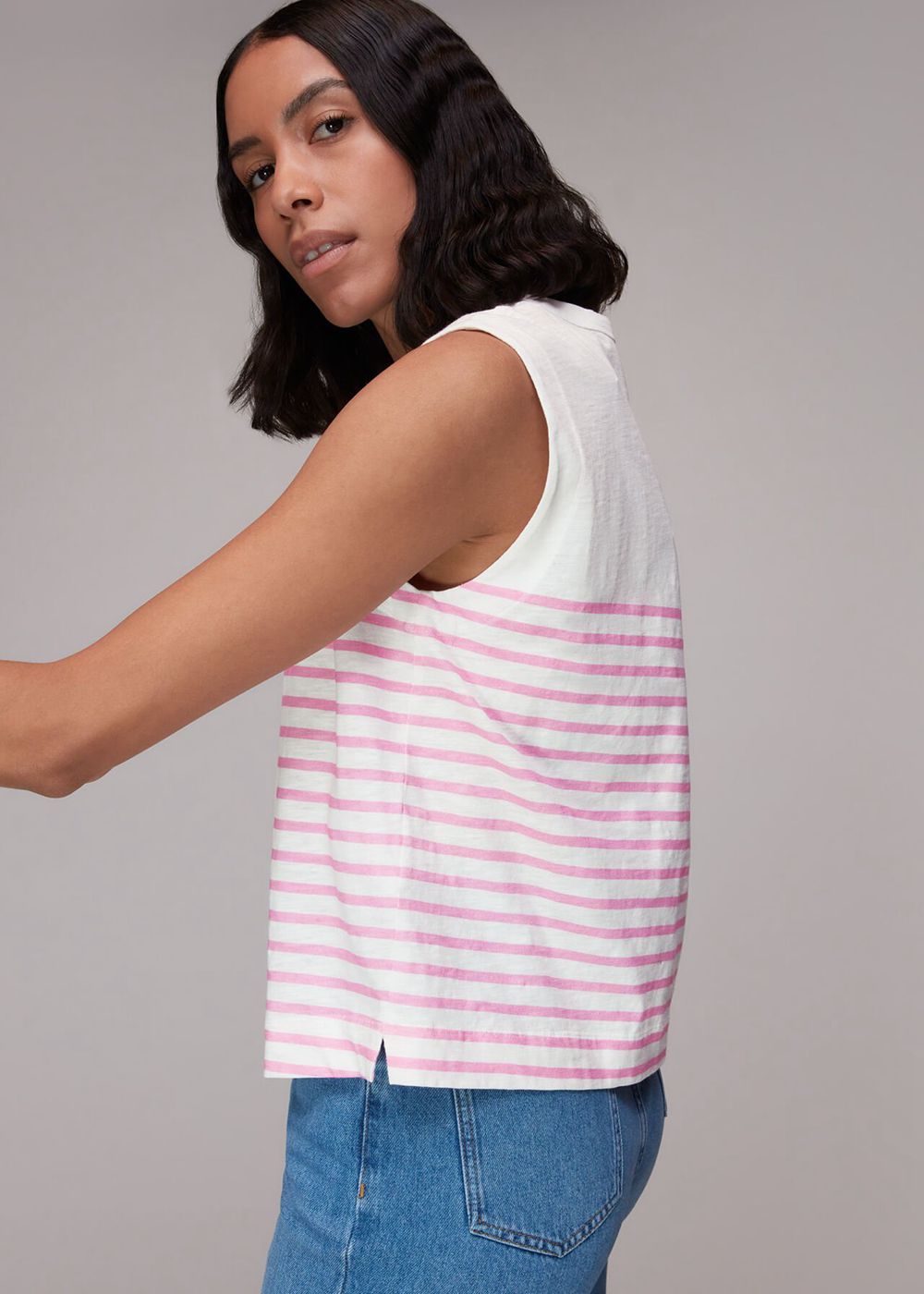 Whistles Breton Muscle Vest Top Pink / Multicolor | US-57390UZPN