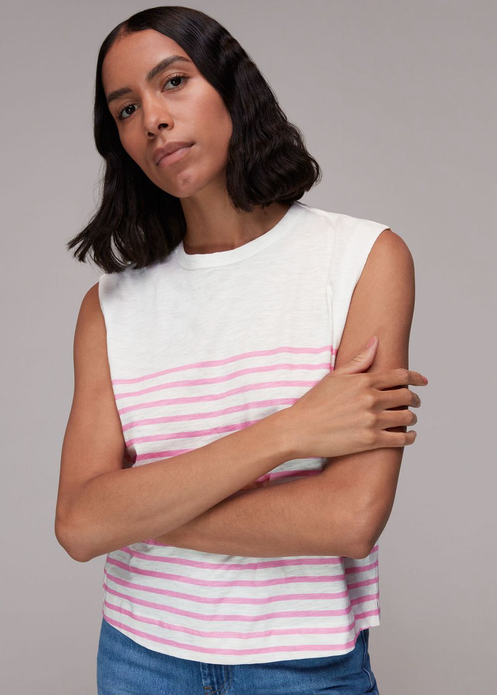 Whistles Breton Muscle Vest Top Pink / Multicolor | US-57390UZPN