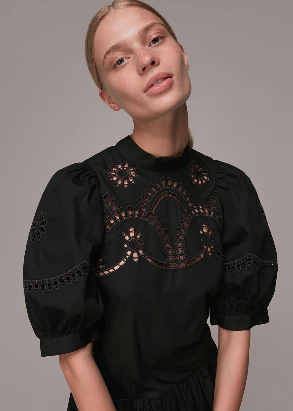 Whistles Broderie Cutwork Poplin Dress Black | US-31904OAFU