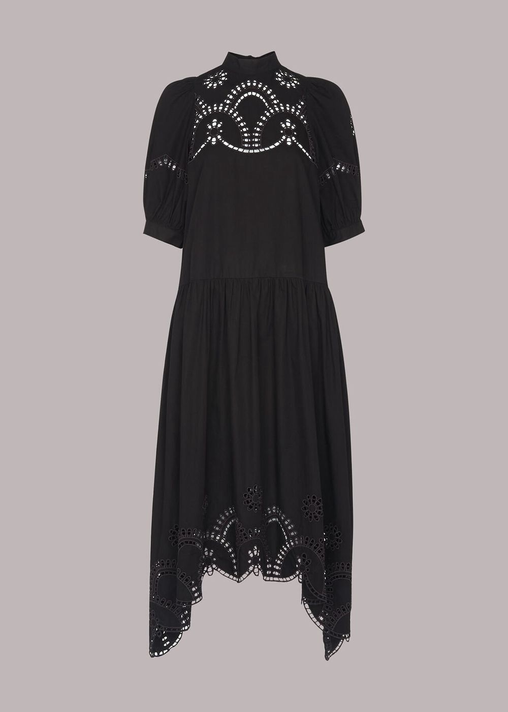 Whistles Broderie Cutwork Poplin Dress Black | US-31904OAFU