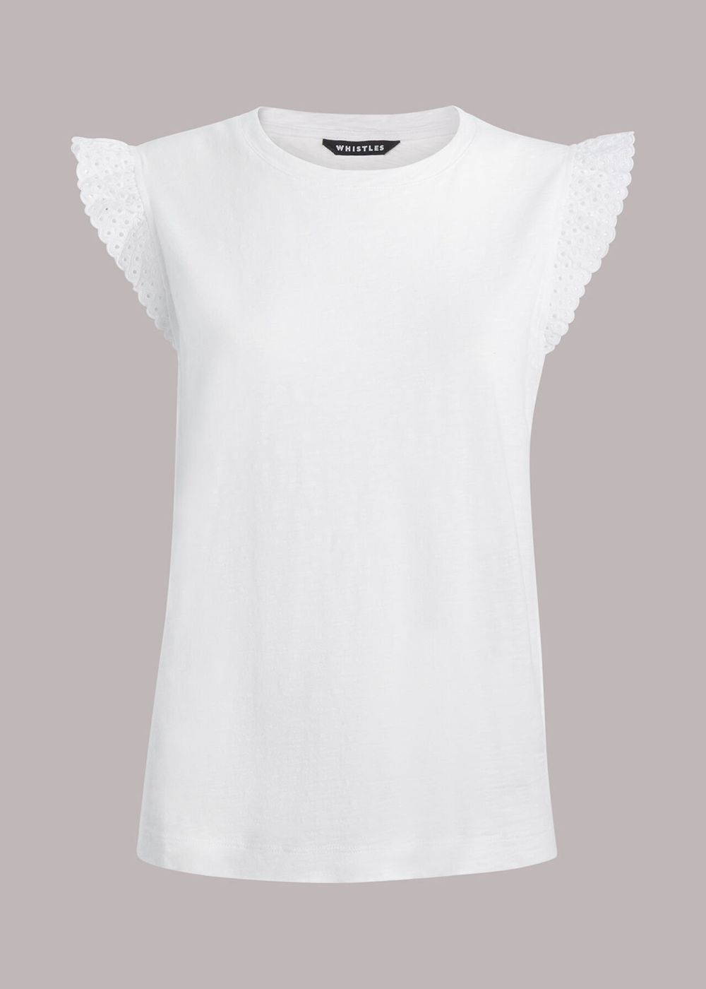 Whistles Broderie Frill Sleeve T-Shirt White | US-41750OPUD