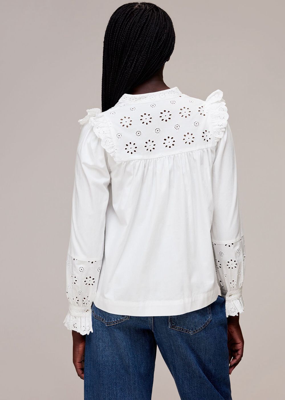 Whistles Broderie Frill Sleeve Top White | US-86907DCTW