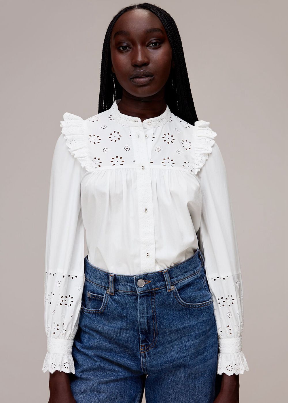 Whistles Broderie Frill Sleeve Top White | US-86907DCTW