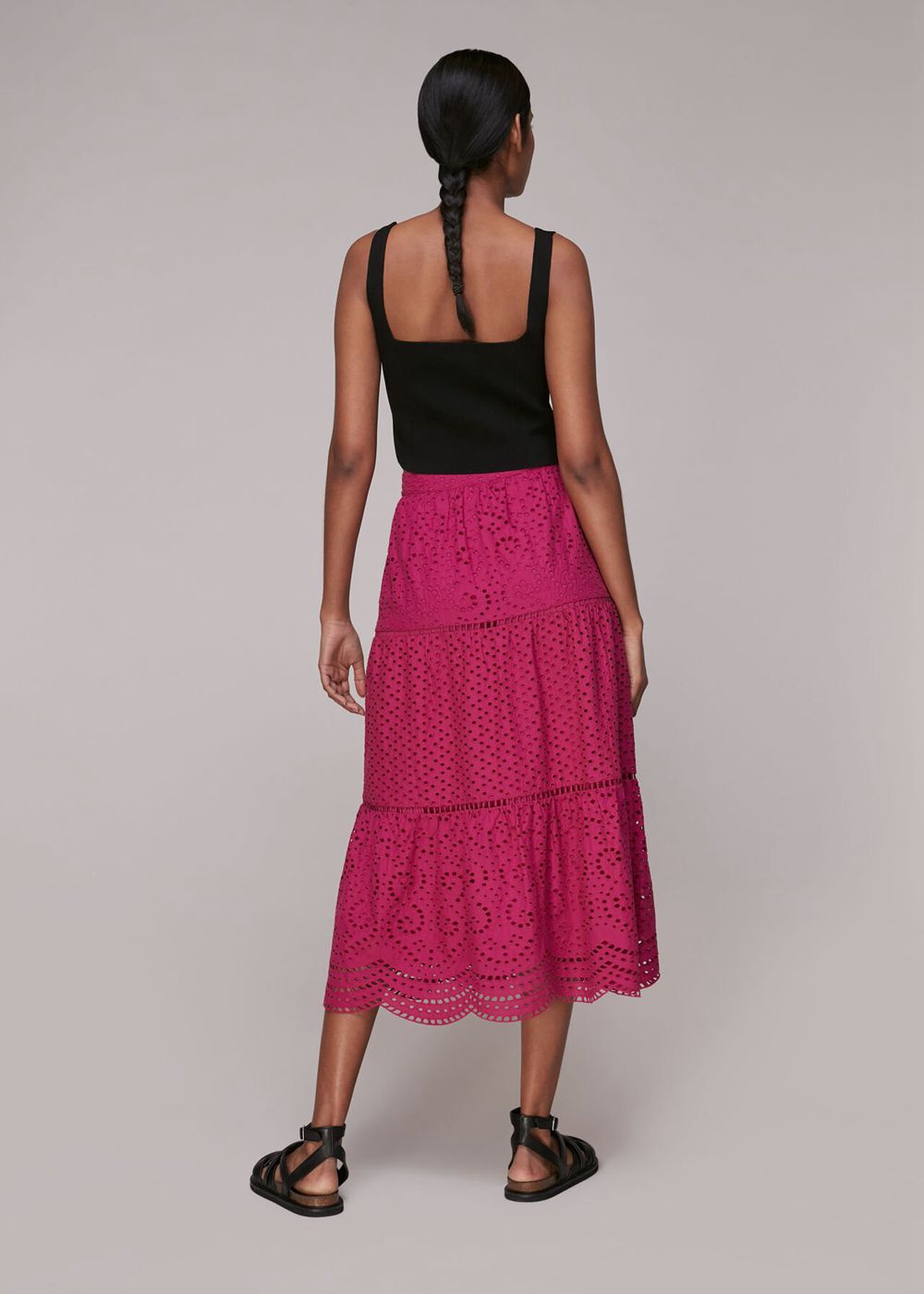 Whistles Broderie Midi Skirts Pink | US-52839YBOC