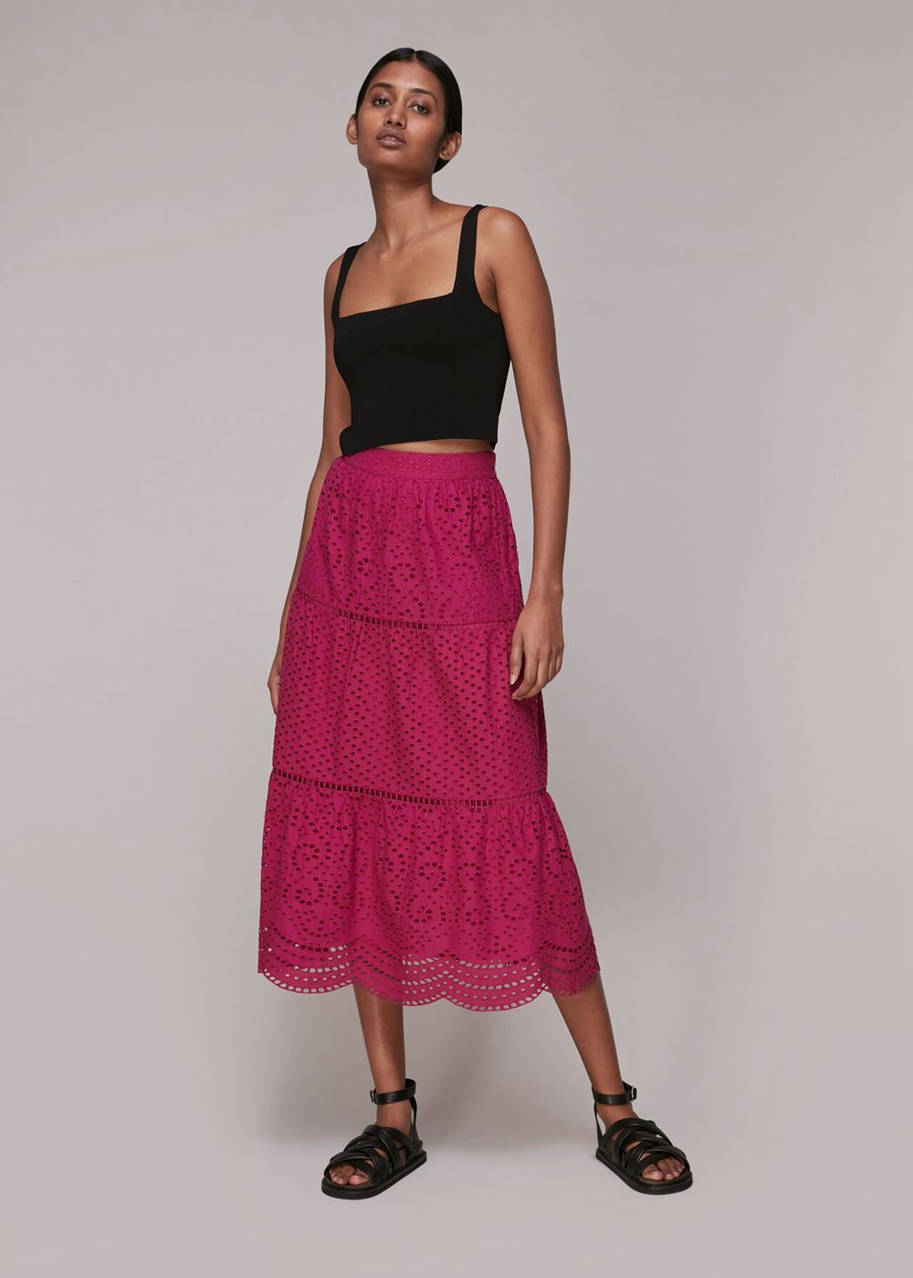 Whistles Broderie Midi Skirts Pink | US-52839YBOC