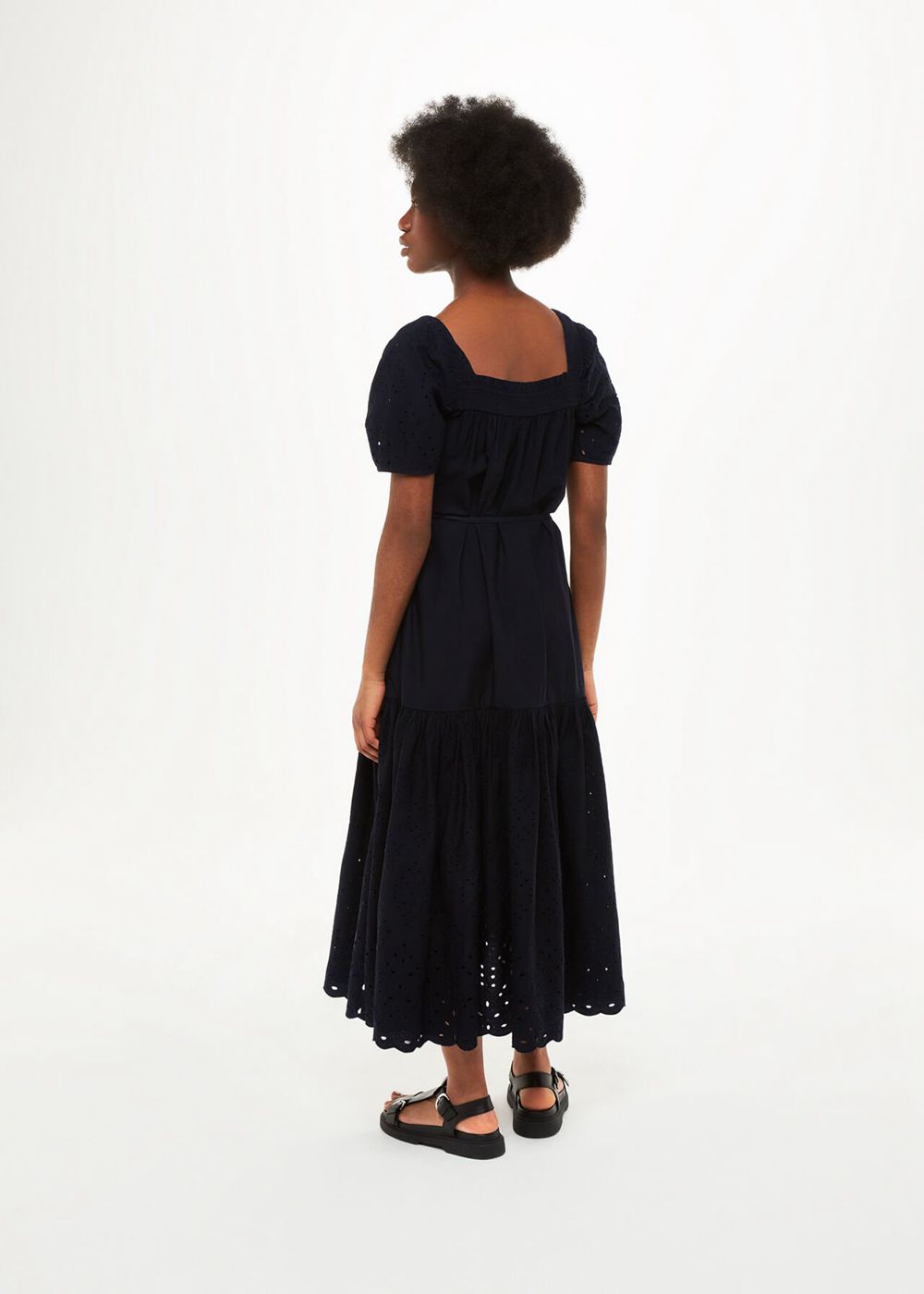 Whistles Broderie Poplin Trapeze Dress Black | US-98536YUJZ