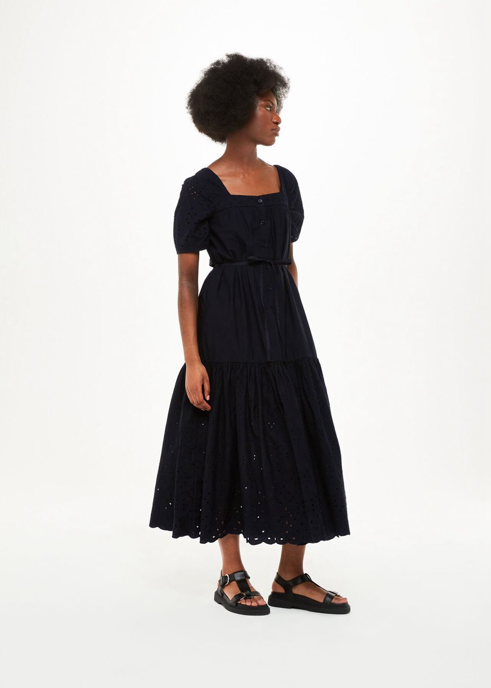 Whistles Broderie Poplin Trapeze Dress Black | US-98536YUJZ