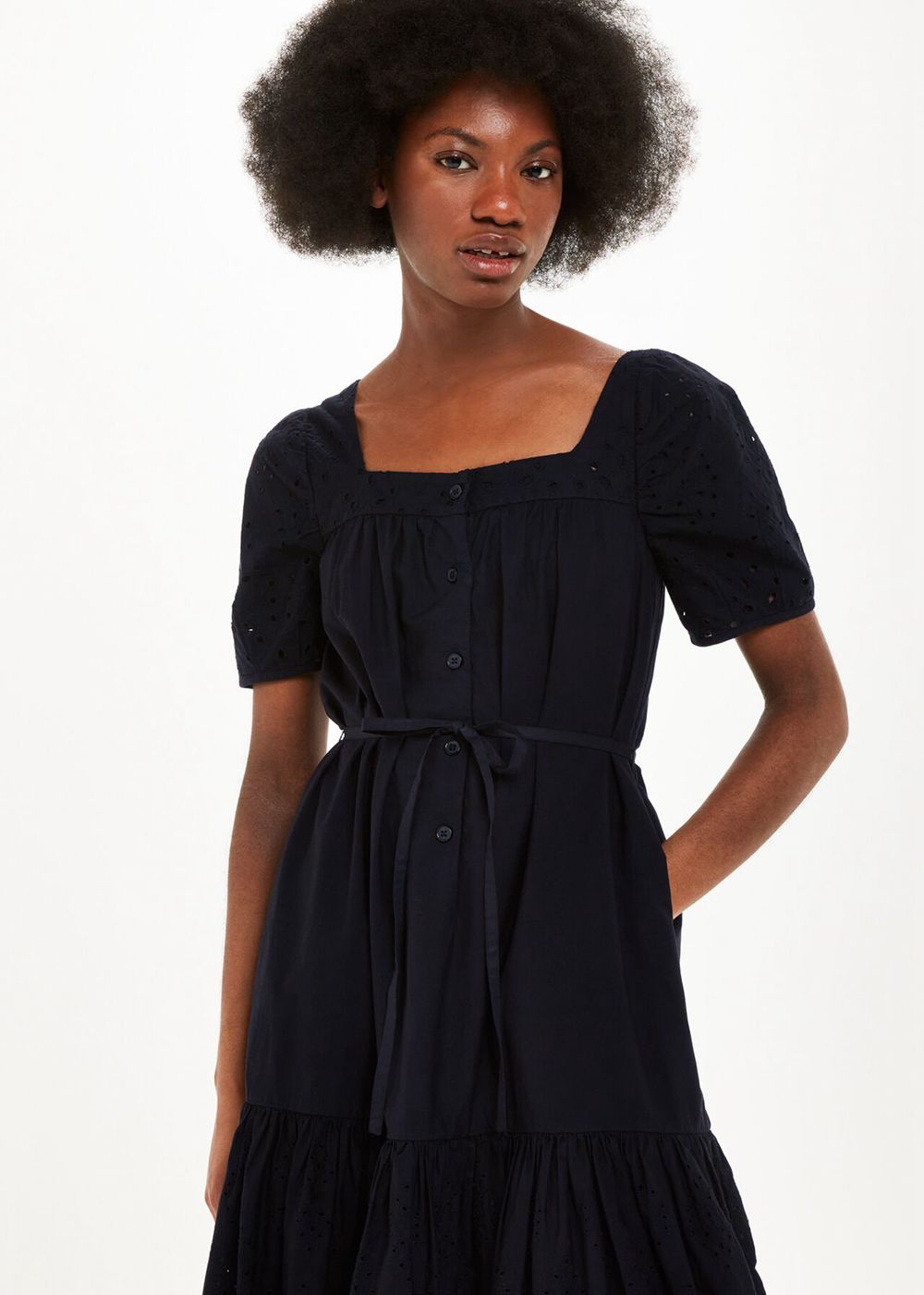 Whistles Broderie Poplin Trapeze Dress Black | US-98536YUJZ