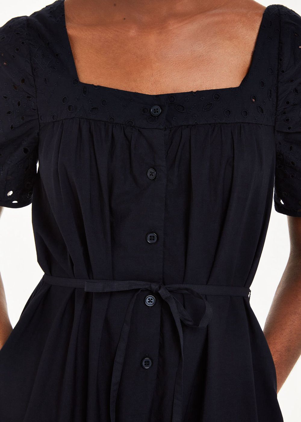 Whistles Broderie Poplin Trapeze Dress Black | US-98536YUJZ