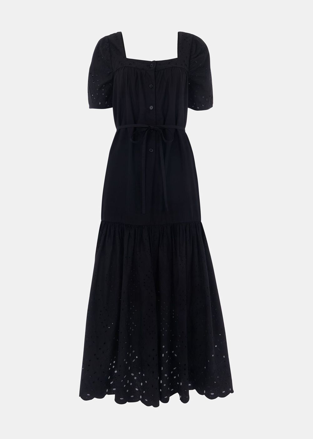 Whistles Broderie Poplin Trapeze Dress Black | US-98536YUJZ