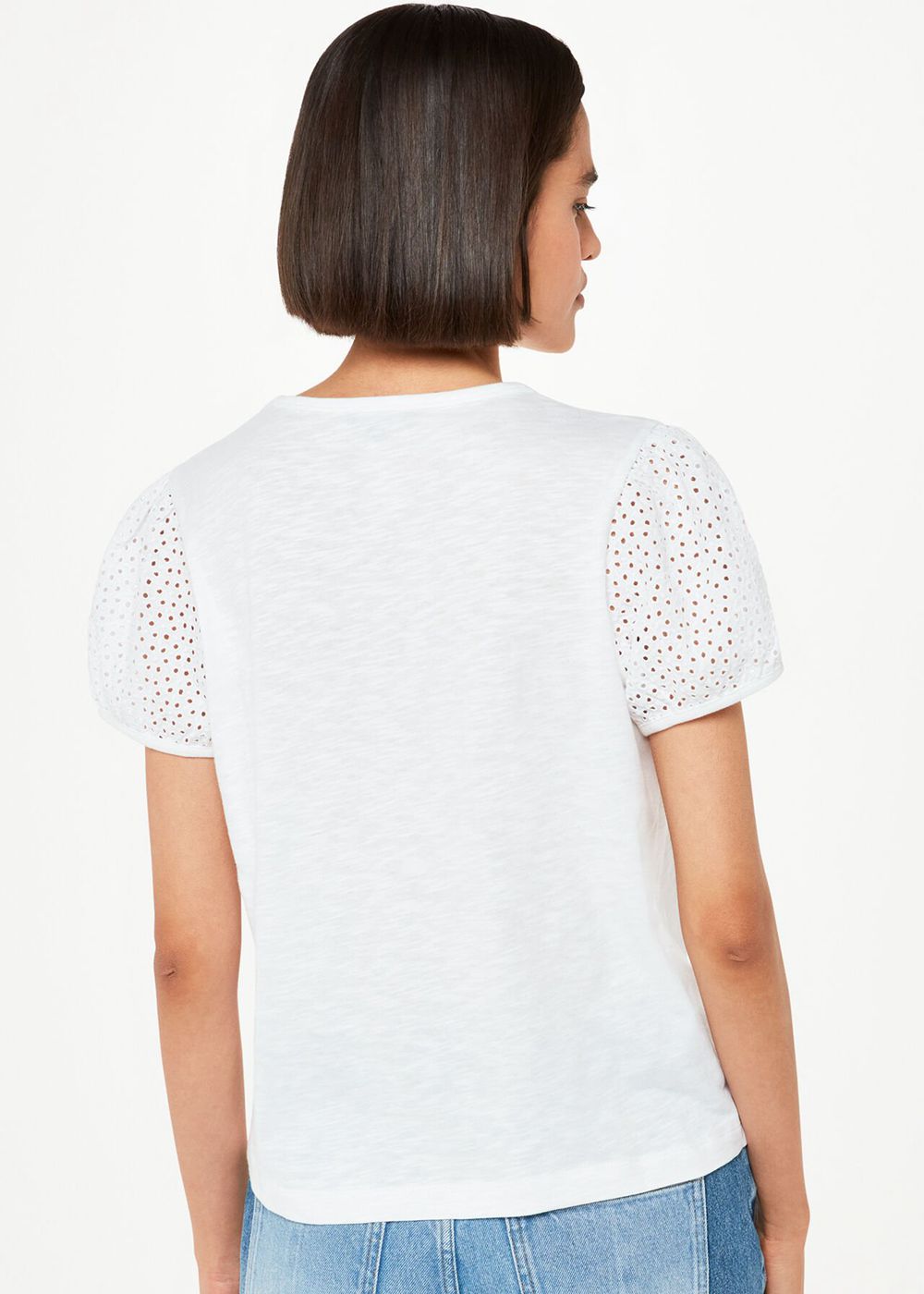 Whistles Broderie Puff Sleeve T-Shirt White | US-61207KPDQ