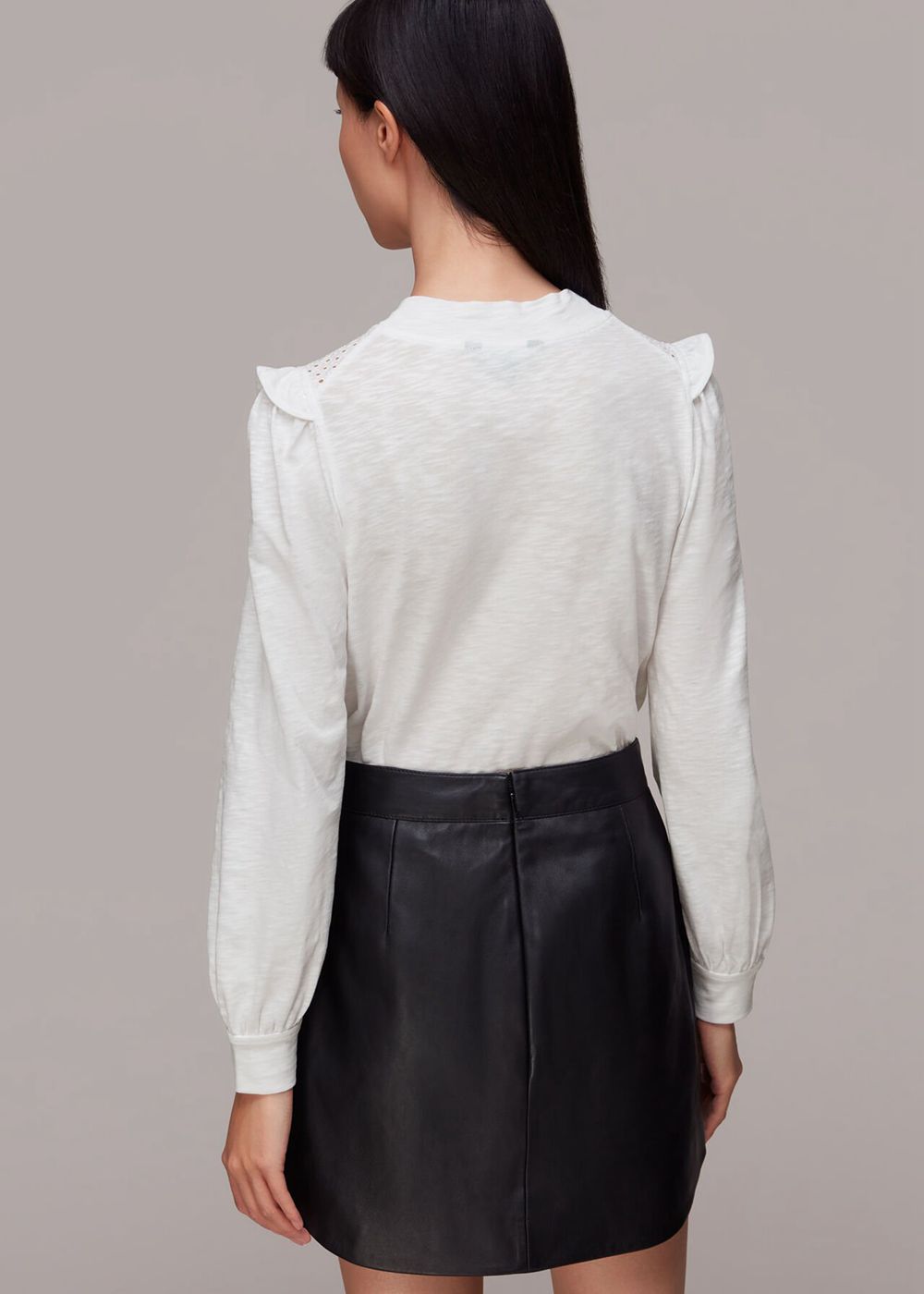 Whistles Broderie Yoke Frill Detail Top White | US-63902ECXK