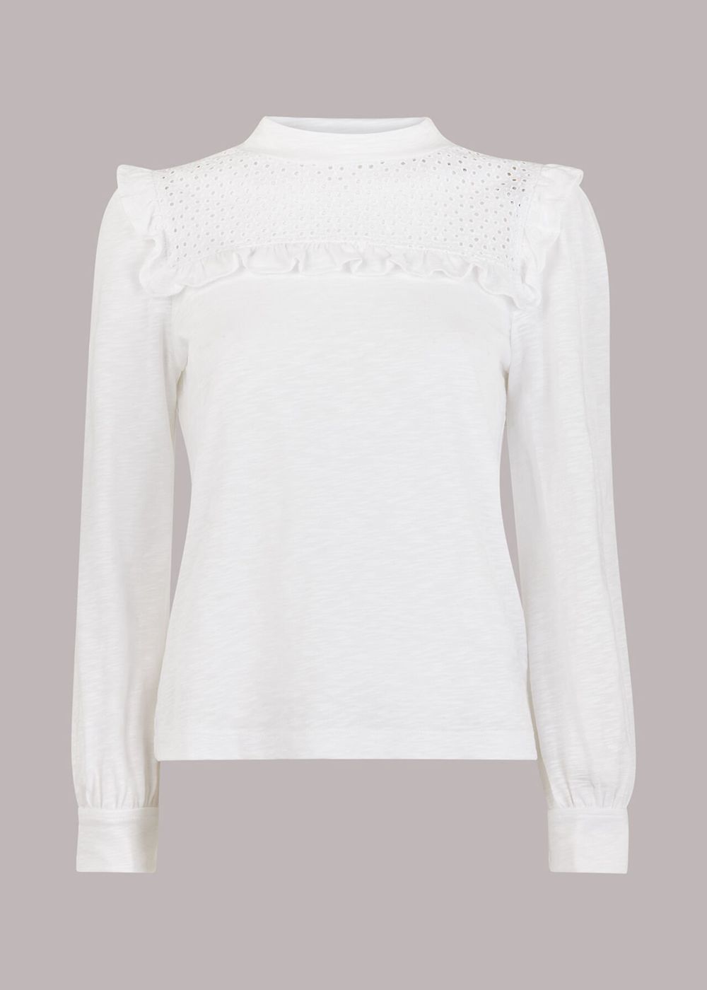 Whistles Broderie Yoke Frill Detail Top White | US-63902ECXK