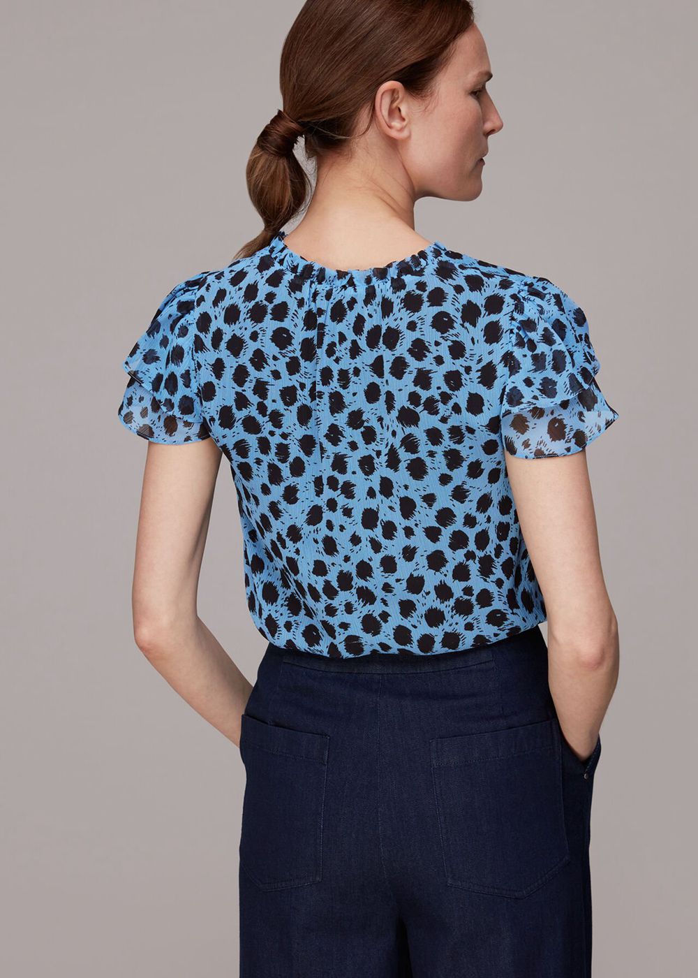 Whistles Brushed Dalmatian Blouse Blue / Multicolor | US-37184EYXD