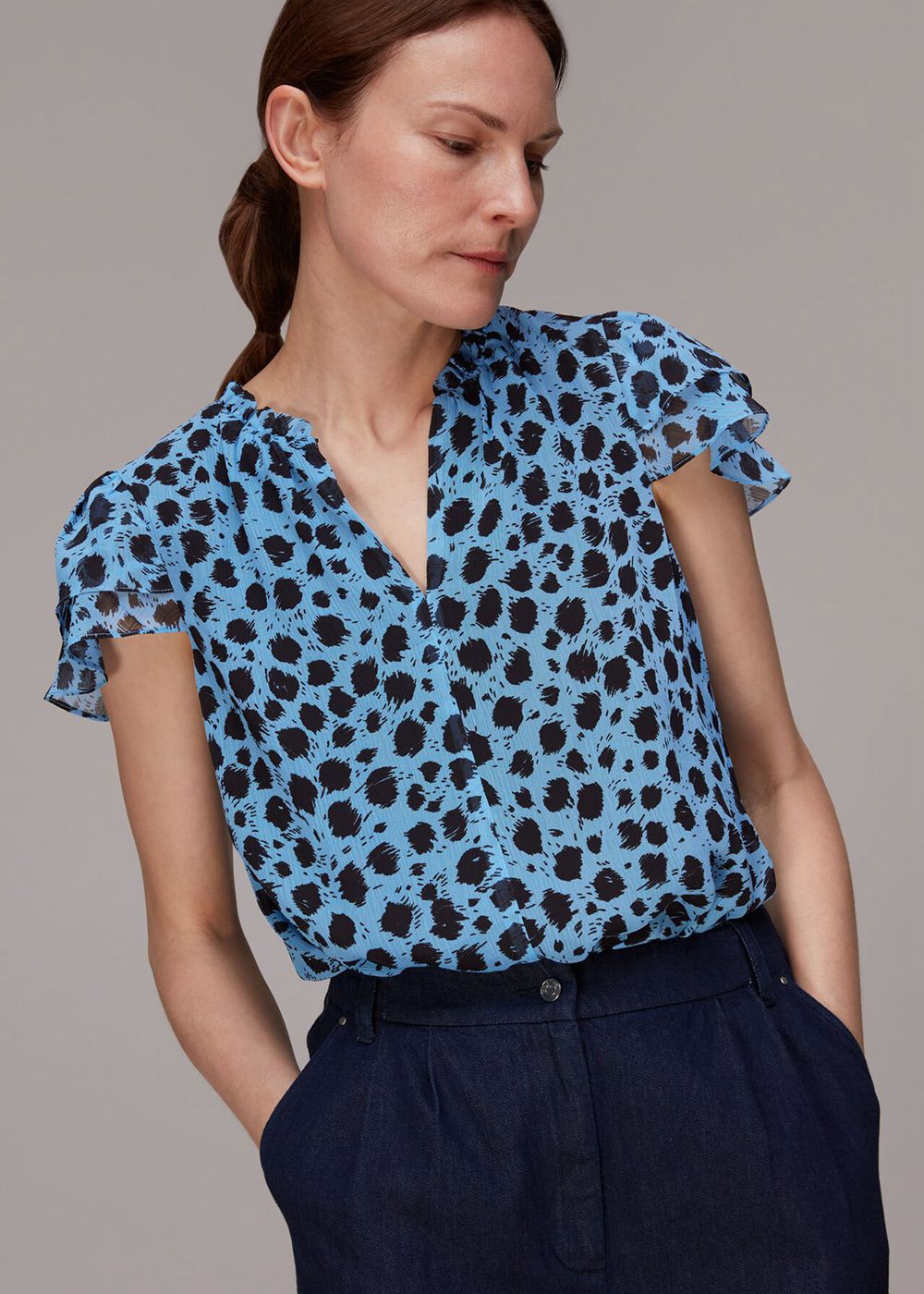 Whistles Brushed Dalmatian Blouse Blue / Multicolor | US-37184EYXD