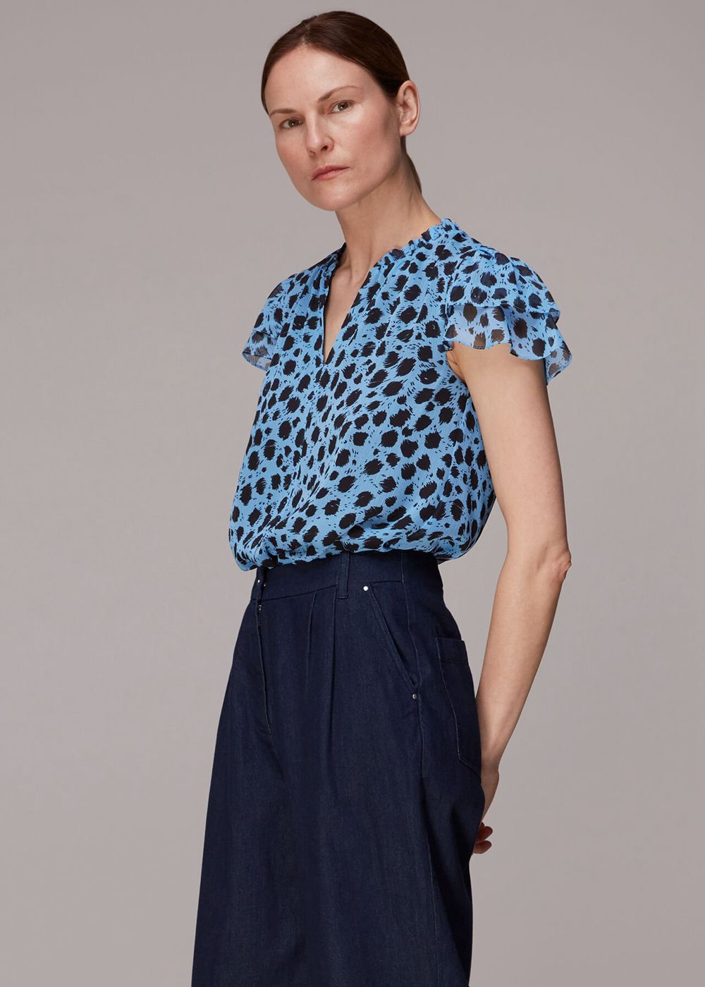 Whistles Brushed Dalmatian Blouse Blue / Multicolor | US-37184EYXD