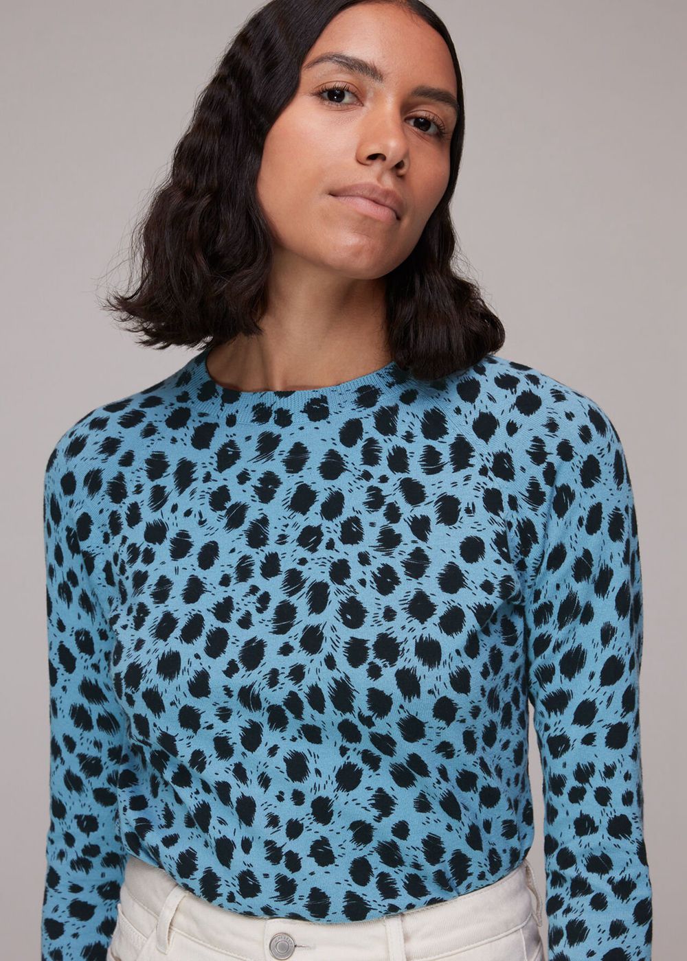 Whistles Brushed Dalmatian Crew Knitwear Blue / Multicolor | US-52643LBJY