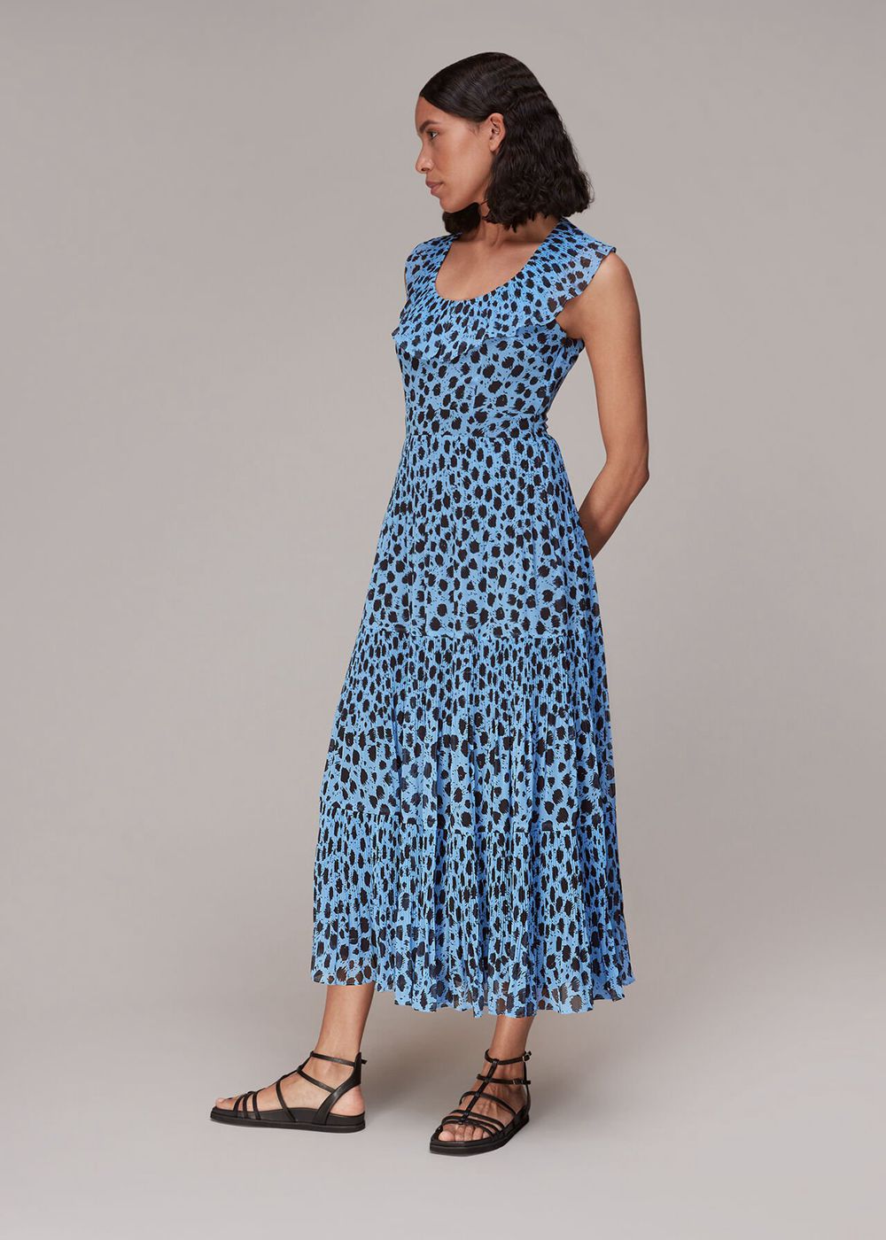 Whistles Brushed Dalmatian Plisse Dress Blue / Multicolor | US-79150UNDY