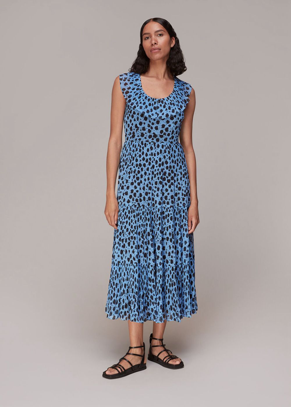 Whistles Brushed Dalmatian Plisse Dress Blue / Multicolor | US-79150UNDY