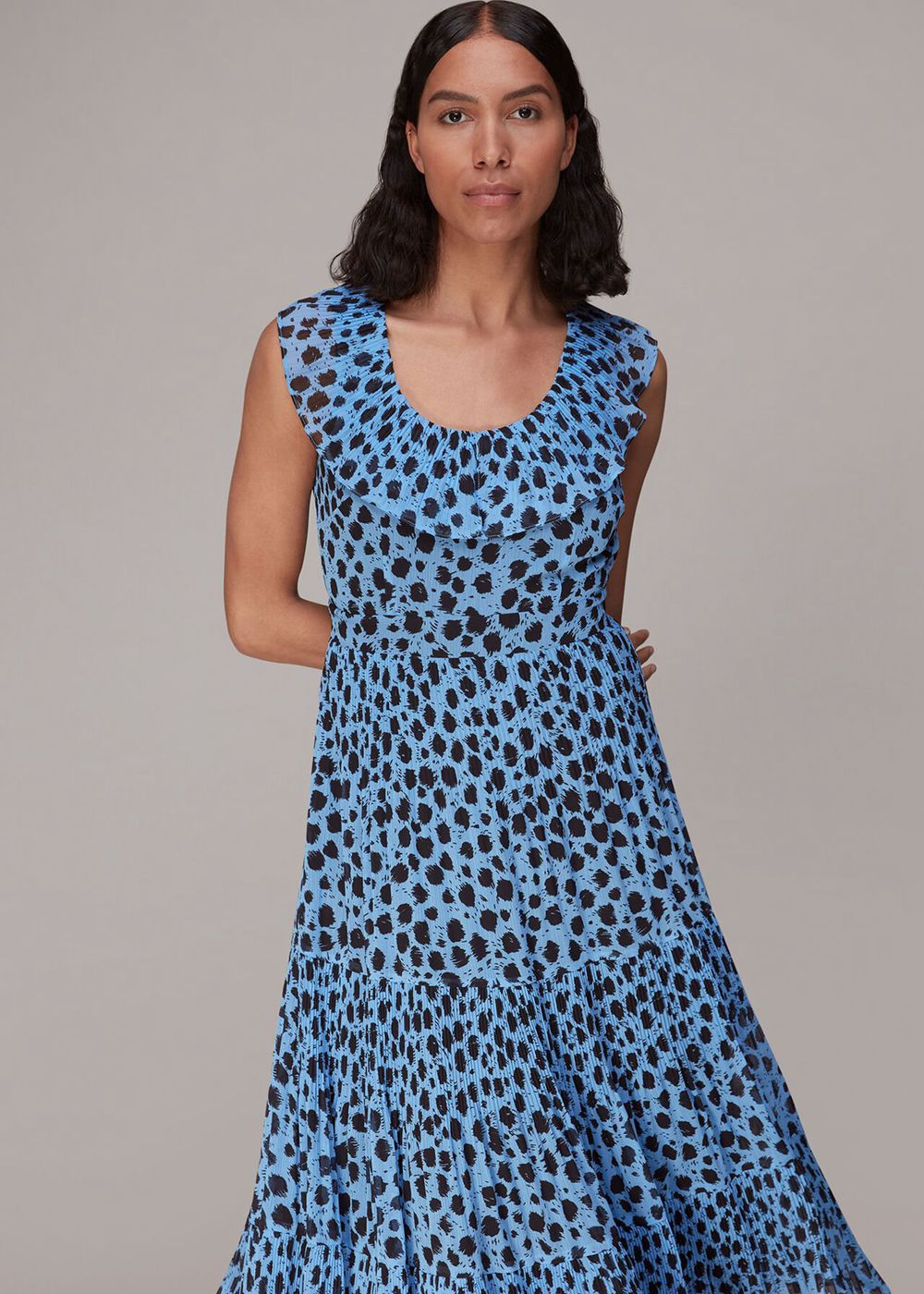 Whistles Brushed Dalmatian Plisse Dress Blue / Multicolor | US-79150UNDY