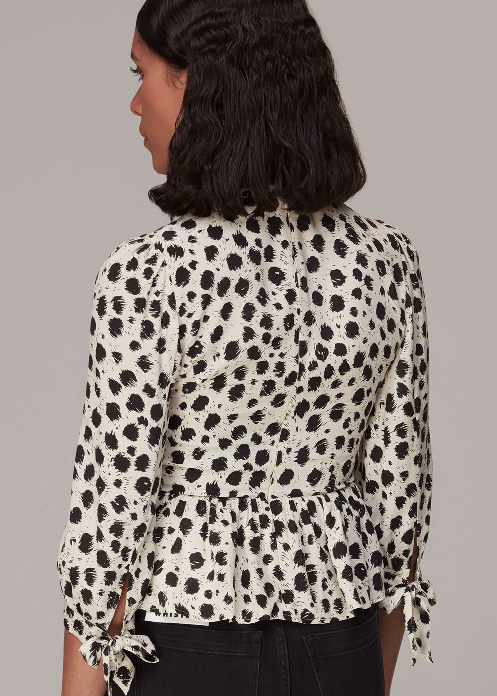 Whistles Brushed Dalmatian Shirred Top Black / White | US-38104DAUJ