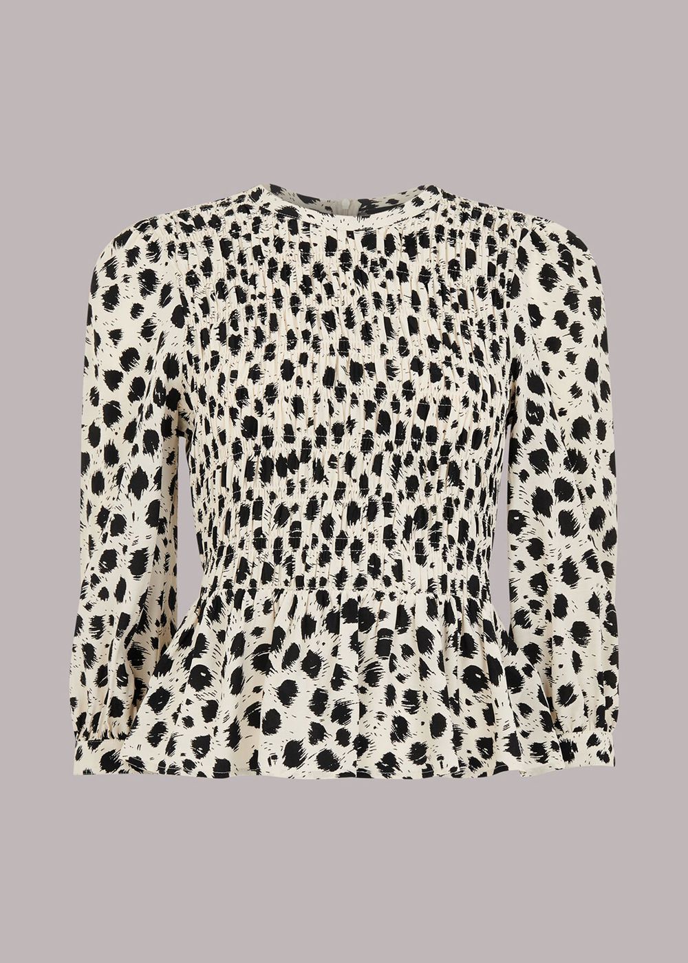 Whistles Brushed Dalmatian Shirred Top Black / White | US-38104DAUJ