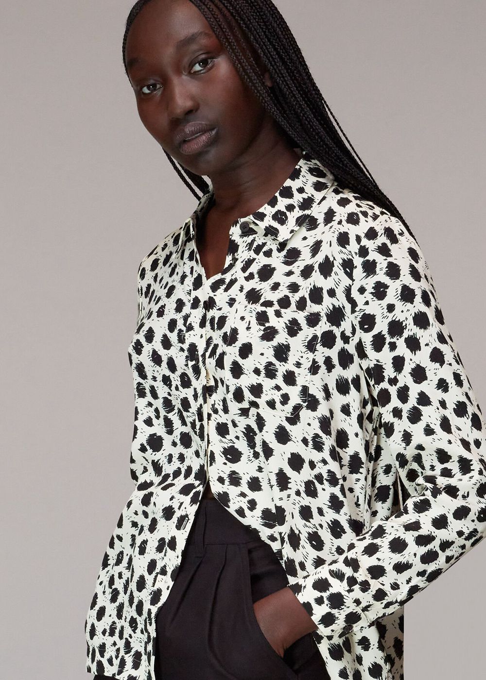 Whistles Brushed Dalmatian Shirts Black / White | US-64293IVCK