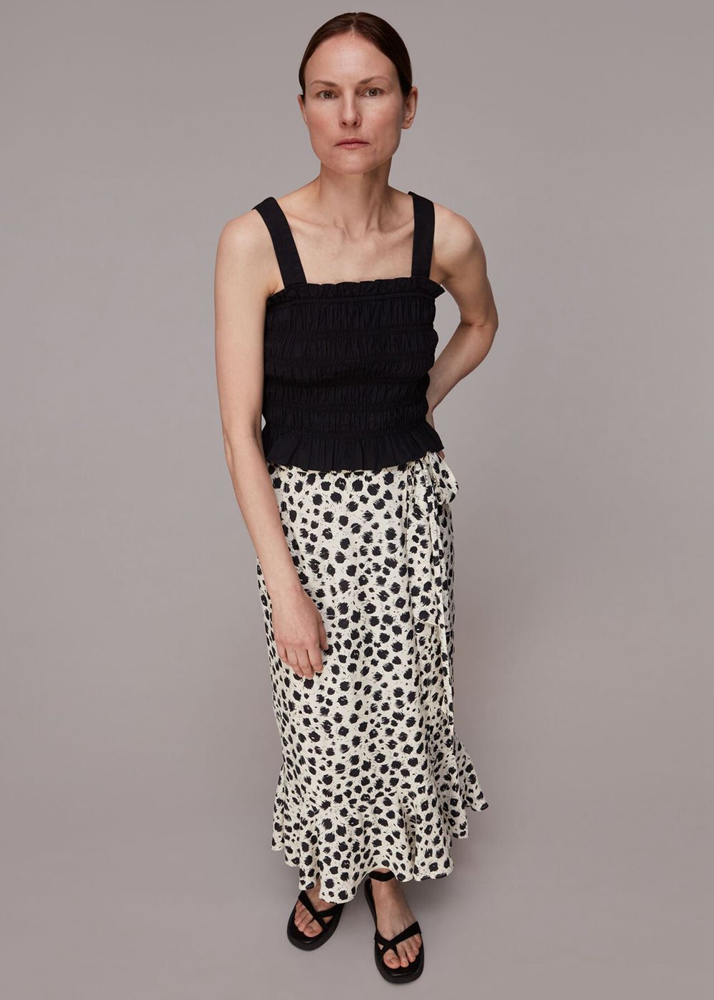 Whistles Brushed Dalmatian Wrap Skirts Black / White | US-19806QIJT