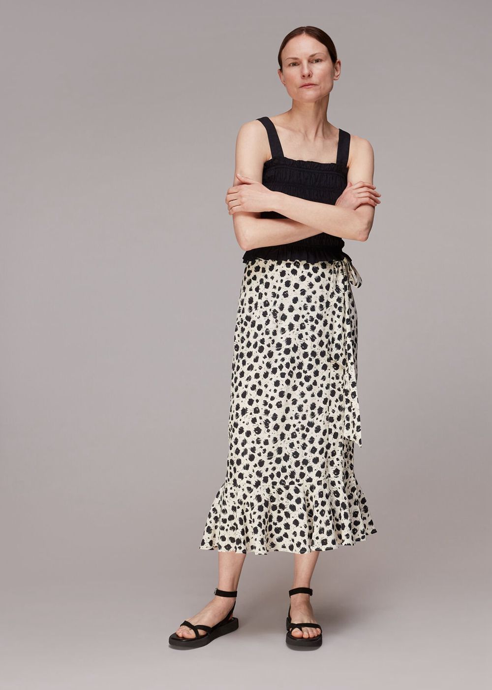 Whistles Brushed Dalmatian Wrap Skirts Black / White | US-19806QIJT