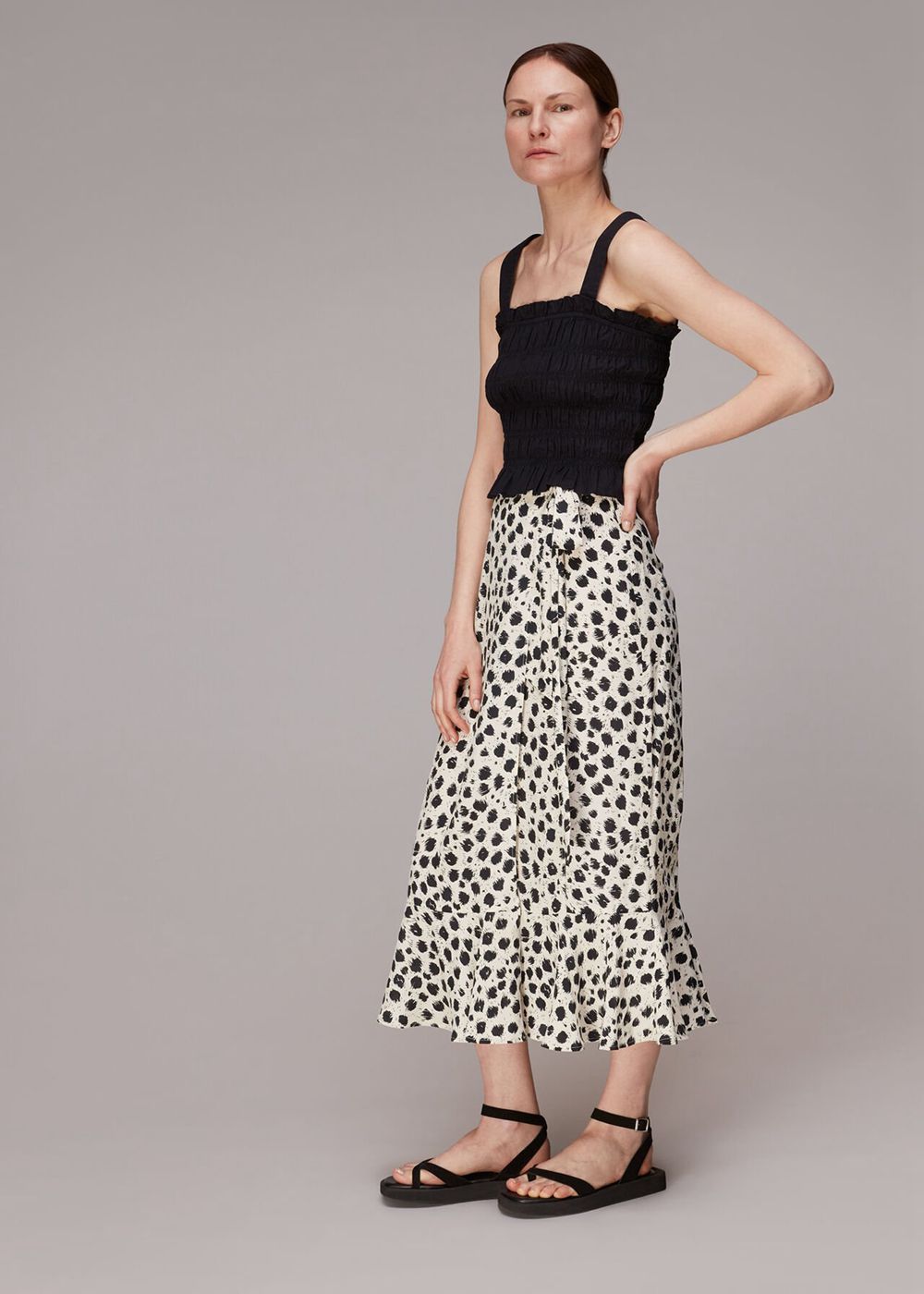 Whistles Brushed Dalmatian Wrap Skirts Black / White | US-19806QIJT