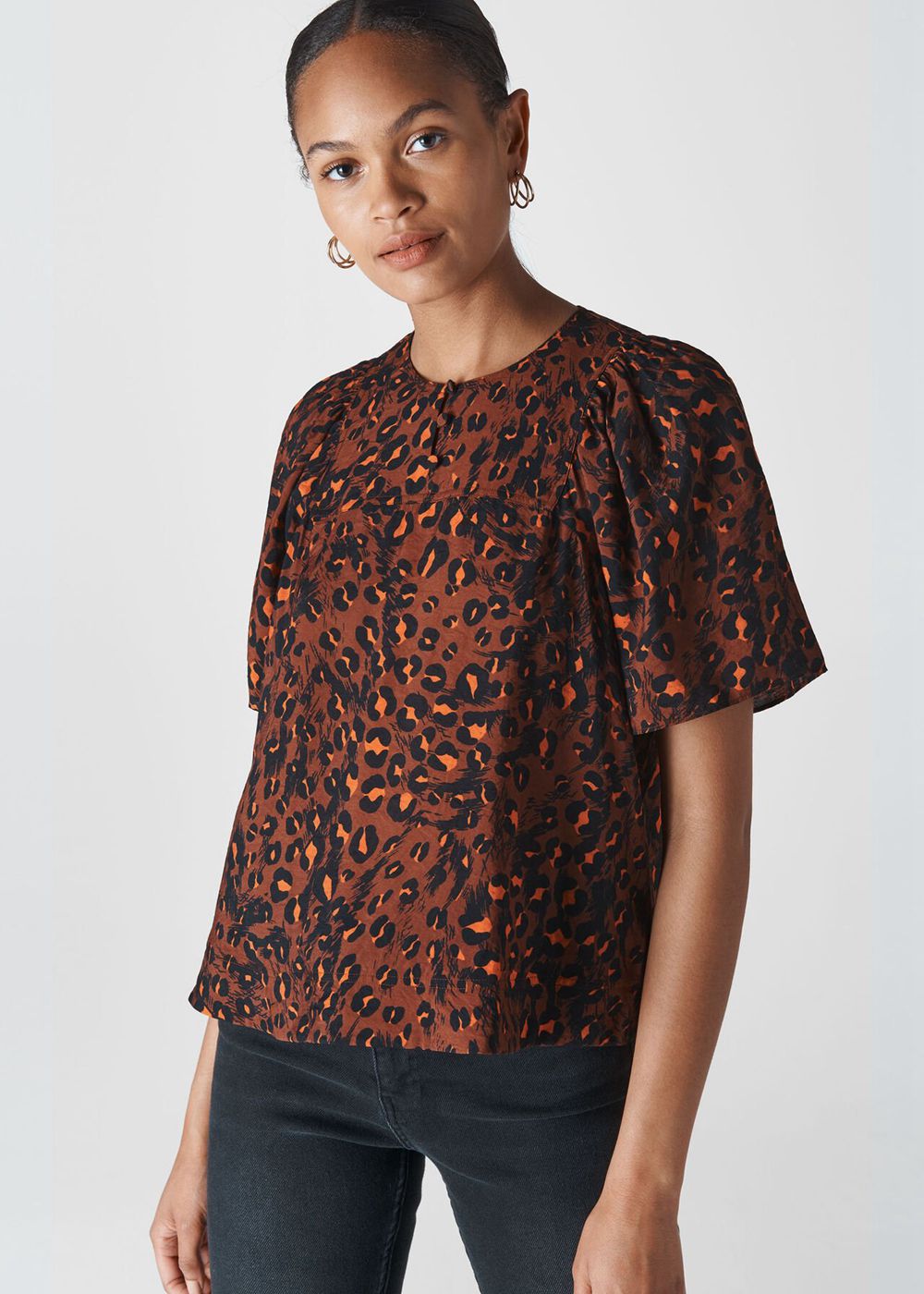 Whistles Brushed Leopard Print Top Brown / Multicolor | US-74952JULQ